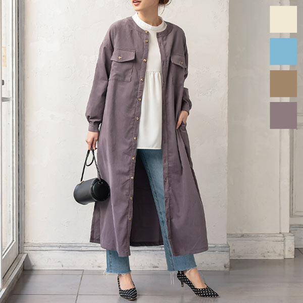 コーデュロイバンドカラーワンピース [E2660] - レディース