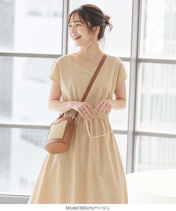 リネンライクウエストギャザーワンピース [E2826] - レディース