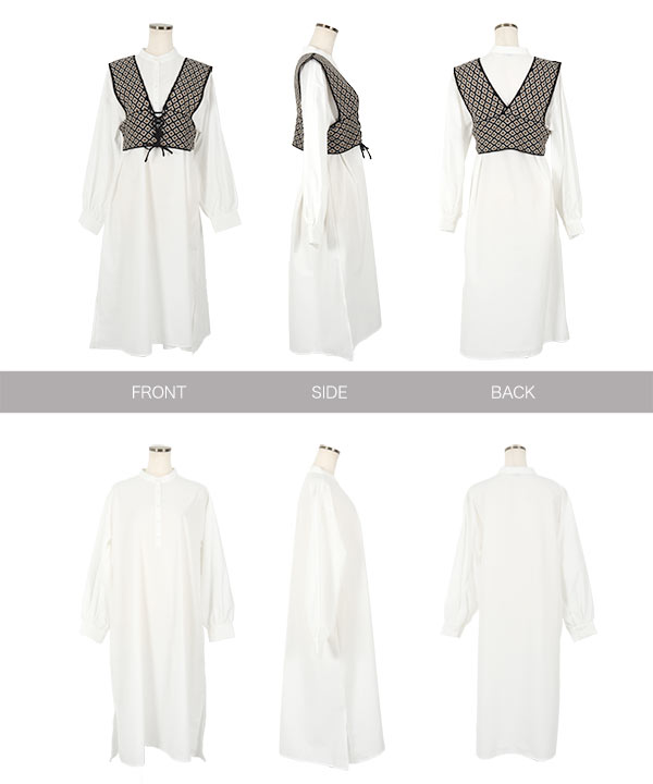 前後2wayニットビスチェ×シャツワンピワンピース [E2911] - レディース