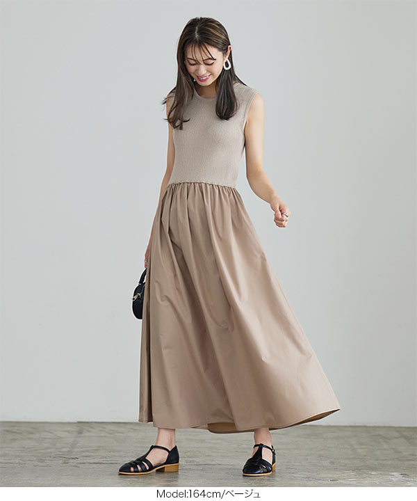 HeRIN.CYE 異素材ドッキングワンピース HeRIN.CYE Tuck sleeve docking dress BLK -ファッション通販