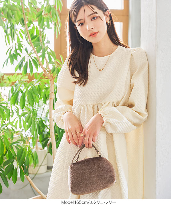 ボリュームスリーブジャガードワンピース [E3332] - レディース