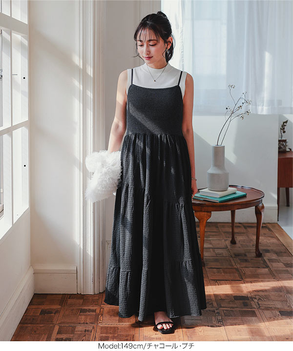 Petitle / プチレ ] 異素材ドッキングキャミワンピース [E3457