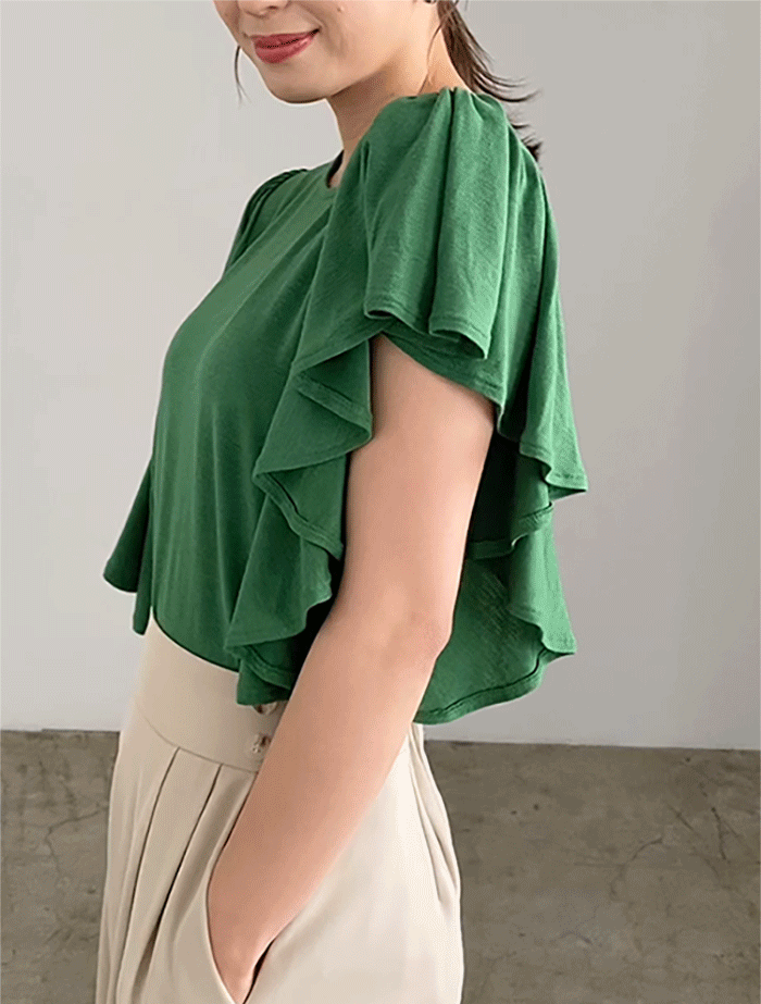 ラッフルスリーブデザインTシャツ [C6138] | トップス全品送料無料！2