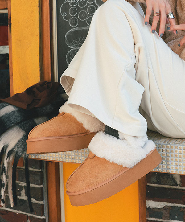 2way厚底バックバンドムートンサンダル [H578] - レディース