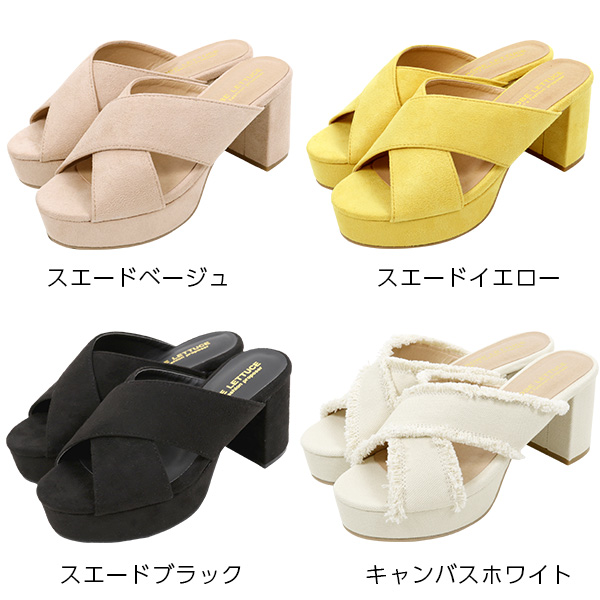 クロスチャンキーヒールサンダル [I1562] - レディース