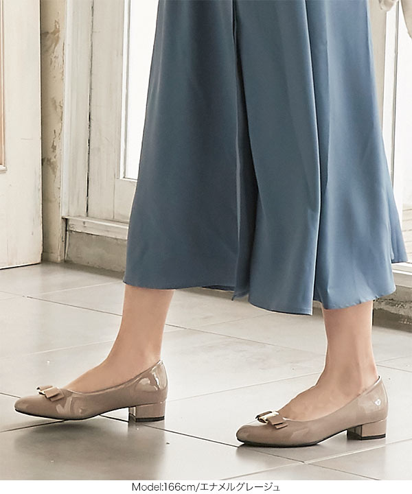ラウンドリボンチャンキーヒールパンプス [I1925] - レディース