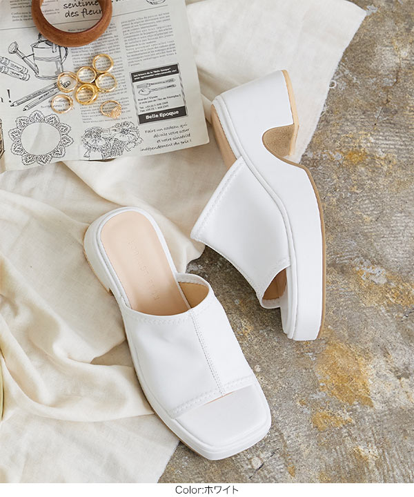 バルキーヒールワンベルト厚底サンダル [I2432] - レディース