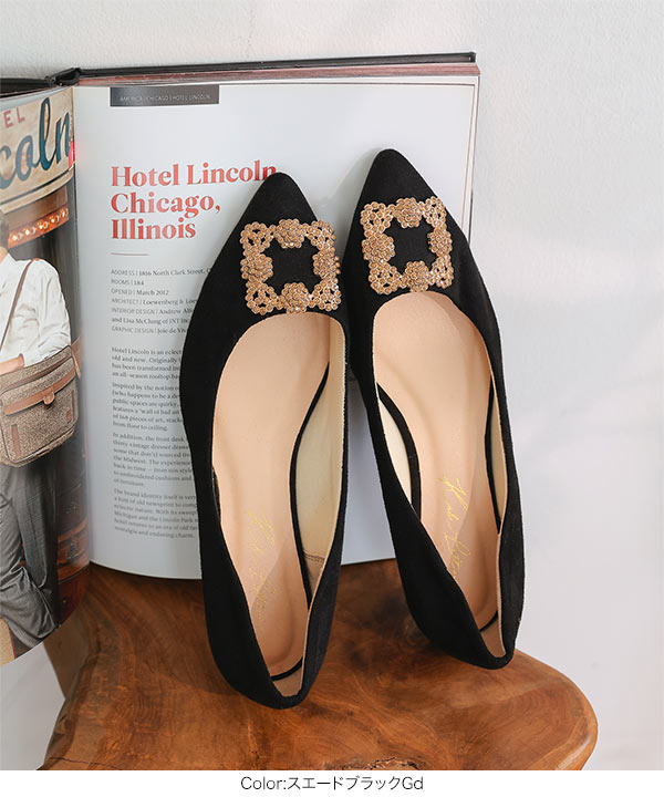 ポインテッドフラットビジューパンプス ビジューフラットポインテッドトゥパンプス [I2476] - レディース