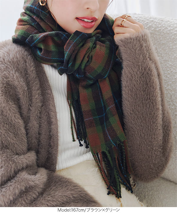 チェック柄大判ストール [J1125] - レディースファッション通販 神戸