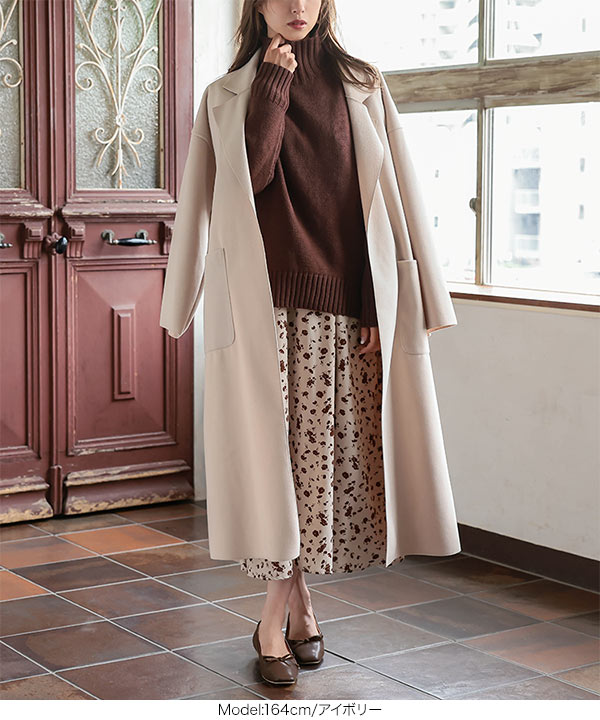 KAREN MILLEN ニットコート ウール ボタン マント ベルト付き ベルト付きテーラードウールコート [K1042] - レディース