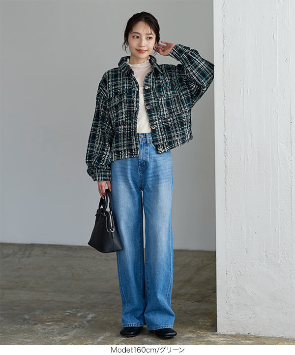 ツイード柄ボリュームスリーブショートジャケット [K1066