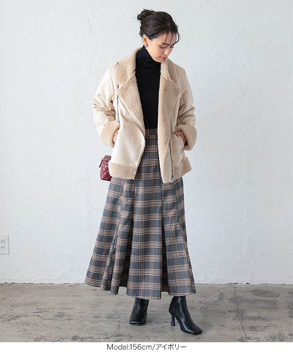 フェイクスエード×ファーライダースジャケット [K1135] - レディース