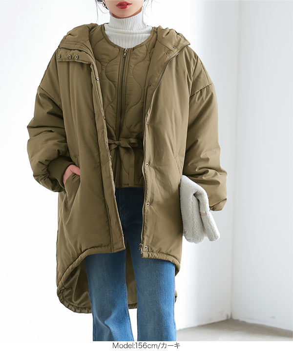 manywayキルティングベストSET中綿フーディコート[K1172] | SALE