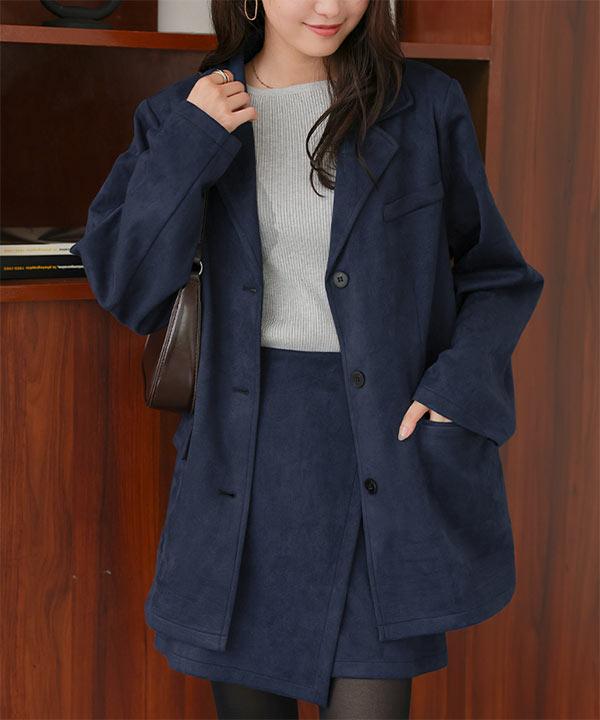   ダークグレー スエードジャケット フェイクスエードジャケット [K1399] - レディースファッション通販