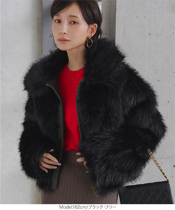 ミックスロングファーブルゾンコート [K1403] - レディース