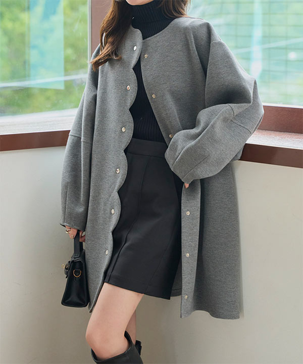 ダイバー素材スカラップコート [K1407] - レディースファッション通販