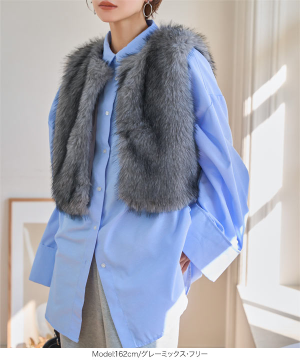 ファーベスト クロップドファージレベスト [K1416] - レディースファッション通販