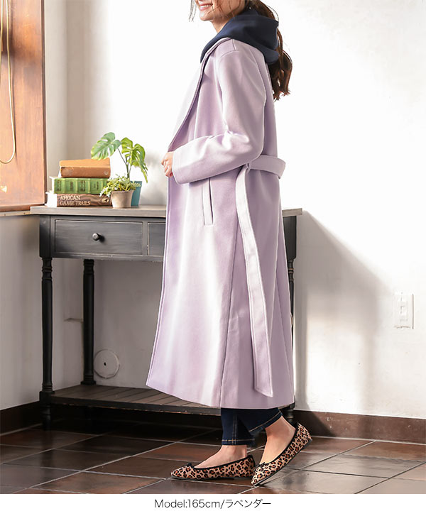 ビッグカラーベルト付きロングコート [K833] - レディースファッション