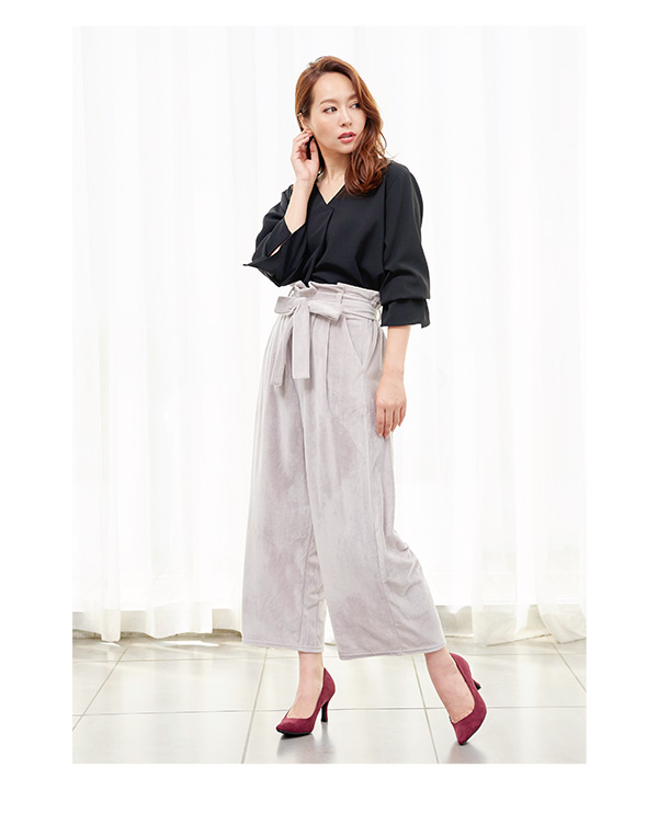 ウエストリボン☆ベロアワイドパンツ [M1947] - レディース