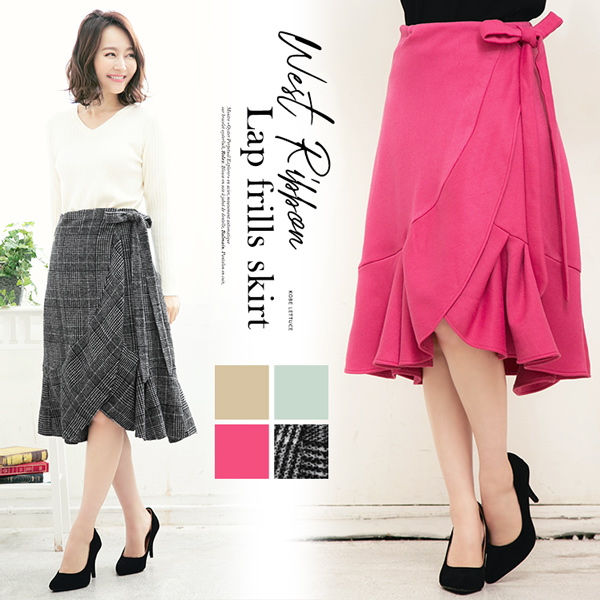 ウエストリボン付き☆裏起毛ラップフリルスカート [M2087