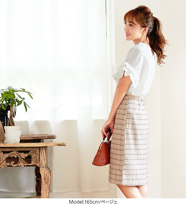 チェック柄ミディ丈タイトスカート [M2244] - レディースファッション