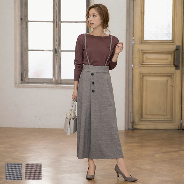 サスペンダー付きサイドボタンキュロットパンツ [M2543] - レディース