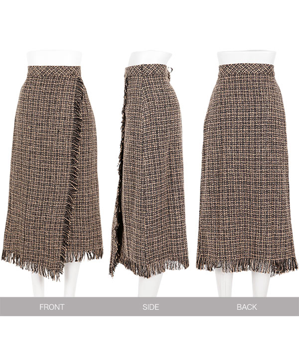 23区ツイードラップ風スカート　サイズ48 セール】 チェックツイード ラップ風 スカート （ミニ・ひざ丈