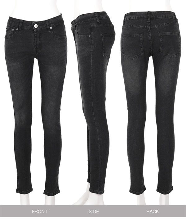 ウォッシュ加工ブラックスキニーデニム [M2633] - レディース