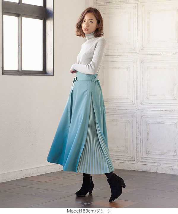 サイドプリーツフレアスカート [M2720] - レディースファッション通販