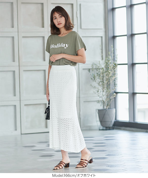 Cider◆コントラスト ニット フリル ミディスカート【送料込み】 コントラスト刺繍ニットスカート - ホワイト | ZARA Japan / 日本