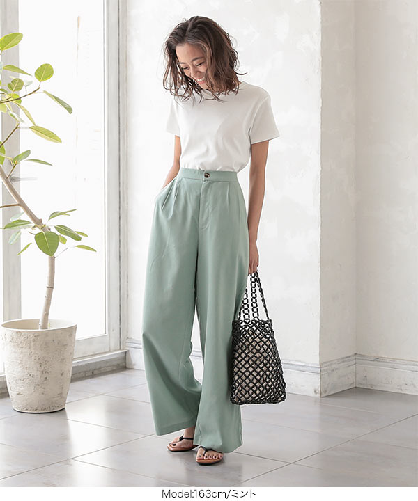 リネンタッチストレートパンツ [M2893] - レディースファッション通販