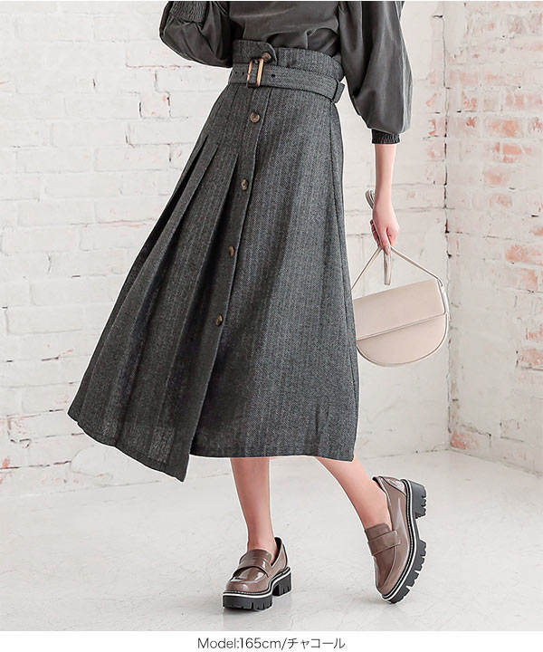 セブンテン ハイウエストタックスカート アイボリー 上品カジュアル ラップ風ハイウエストタックスカート [M3057] - レディース