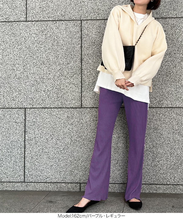 裾メローイージーリブパンツ [M365H] - レディースファッション