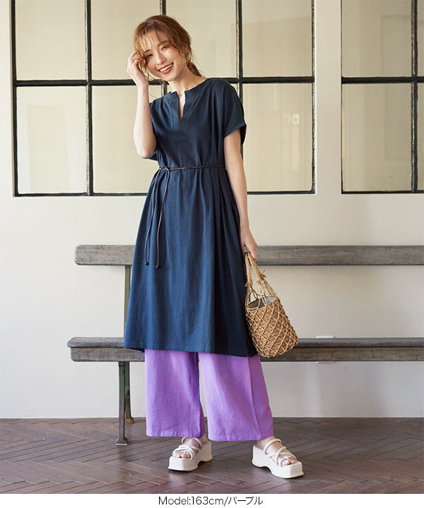 合皮紐ベルト付ワイドパンツ [M3274] - レディースファッション