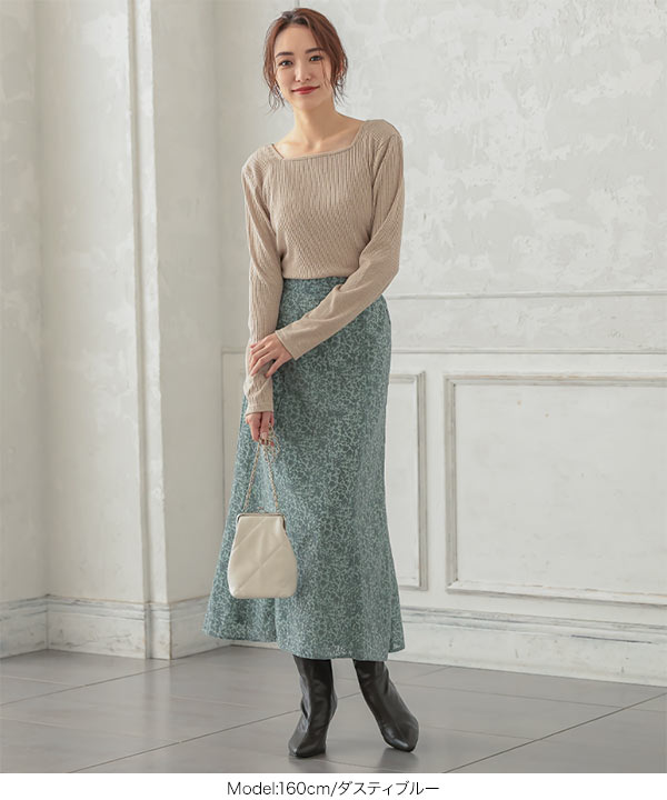 シフォンフロッキー花柄セミフレアスカート [M3397] - レディース
