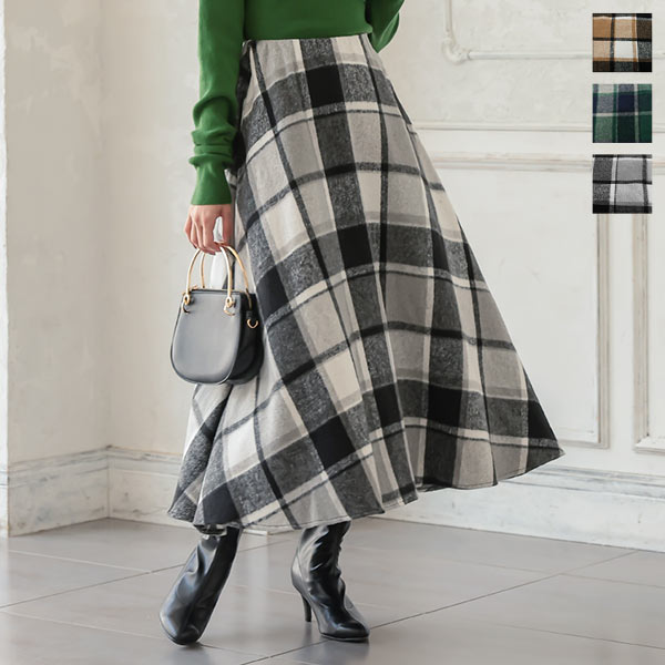 チェックパターンフレアスカート [M3501] - レディースファッション
