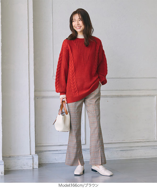 新品 ≪フリーサイズ≫ チェック セミフレア スリット チェックパンツ Re:EDIT パンツ レディース スラックス チェック柄パンツ