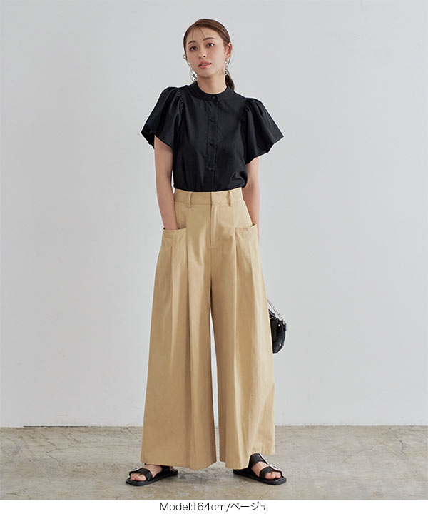 【DSC】 ハイウエスト ワイドパンツ タックツイルハイウエストワイドパンツ [M3711] - レディース