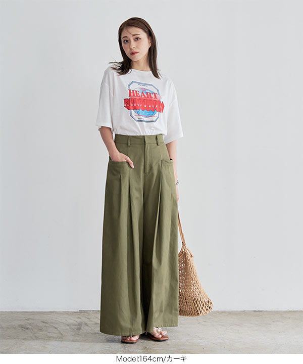 タックツイルハイウエストワイドパンツ [M3711] - レディース