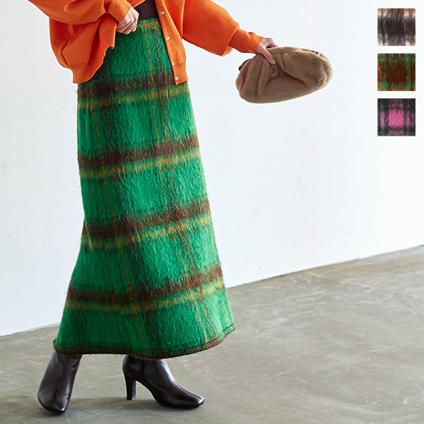 起毛フェイクウールチェック柄スカート [M3818] - レディース