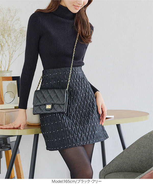 ドット刺繍キルティングミニスカート [M4012] - レディース
