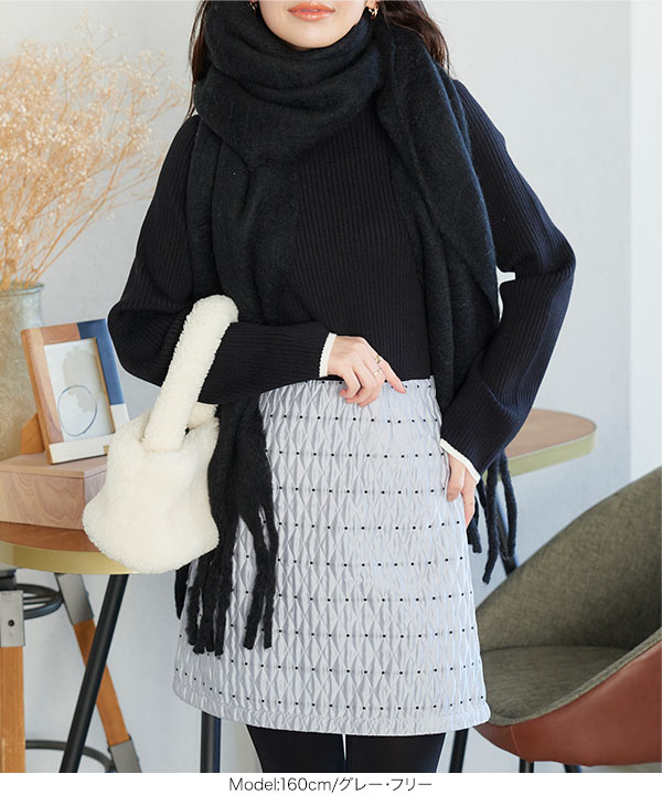 ドット刺繍キルティングミニスカート [M4012] - レディース