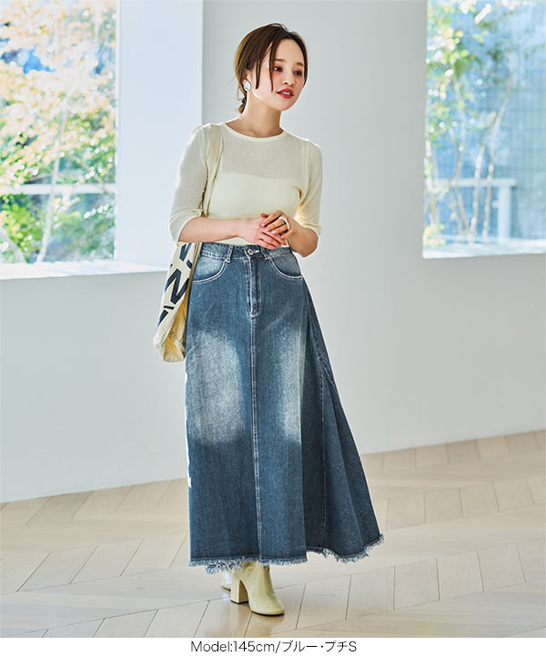 田中亜希子さんコラボ ] 選べる3サイズ デニムフレアスカート [M4089