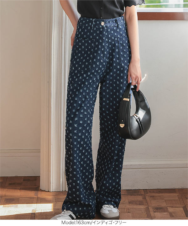 ドットスクラッチデニムワイドパンツ [M4224] - レディース