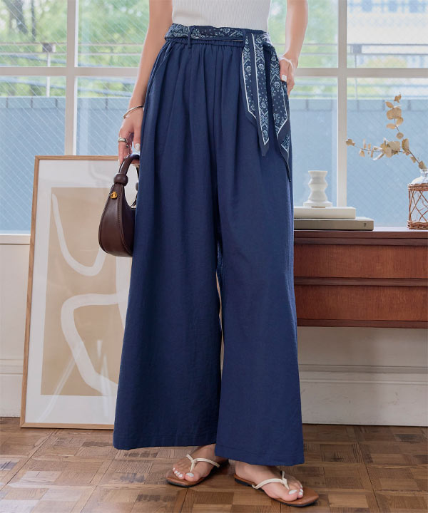 スカーフベルト付きワイドパンツ [M4274] - レディース