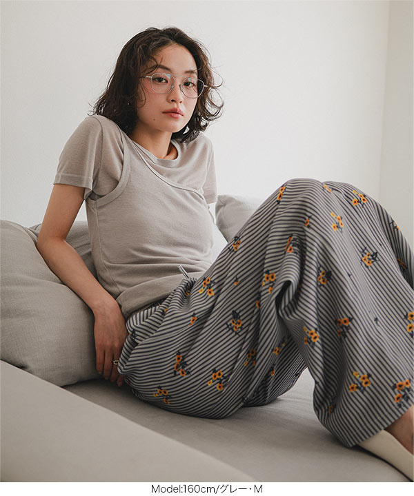 ダブルウエストストライプワイドパンツ [M4333] - レディース