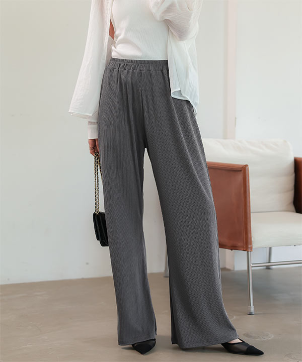 接触冷感UVカット ] ランダムリブ錯覚美脚パンツ [M4411] - レディース