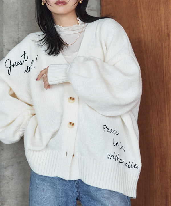 ロゴ刺繍ニットカーディガン [N1111] - レディースファッション通販