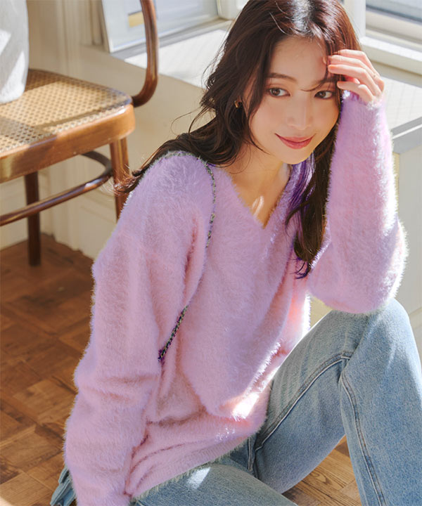 épine ribbon shaggy knit hoodie（2 color） | épine