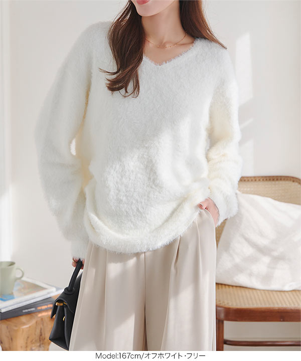エポカ EPOCA シャギーニット 長袖 Vネック ストレッチ ウール カシミヤ混 40 グレージュ /BB レディース エポカ EPOCA シャギーニット 長袖 Vネック ストレッチ ウール